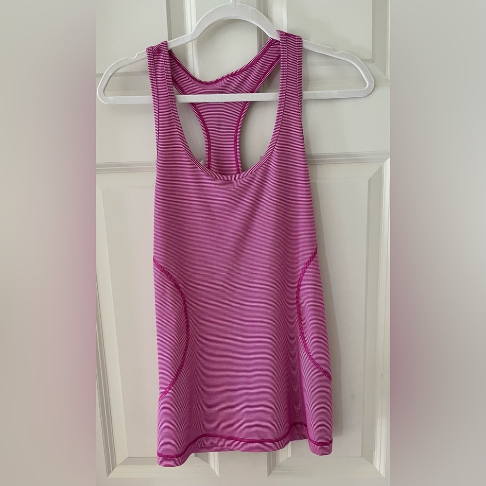Zella Women's Size M Racer Back Performance tank top pink & white striped active